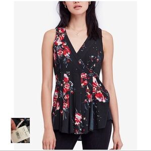 Free People NWT Black Back To Basics Floral Wrap Top